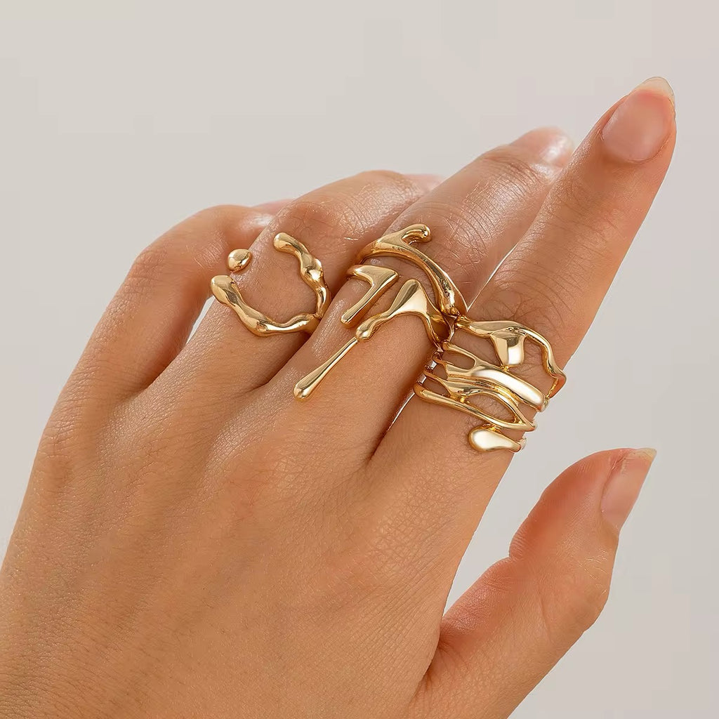 4Pcs Vintage Irregular Lava Open Ring Set ring LUNARITY GARAGE   