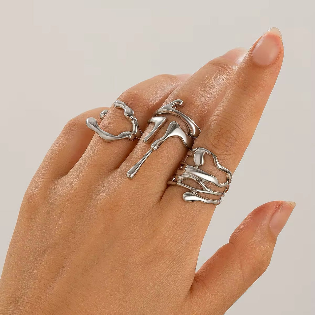 4Pcs Vintage Irregular Lava Open Ring Set ring LUNARITY GARAGE   