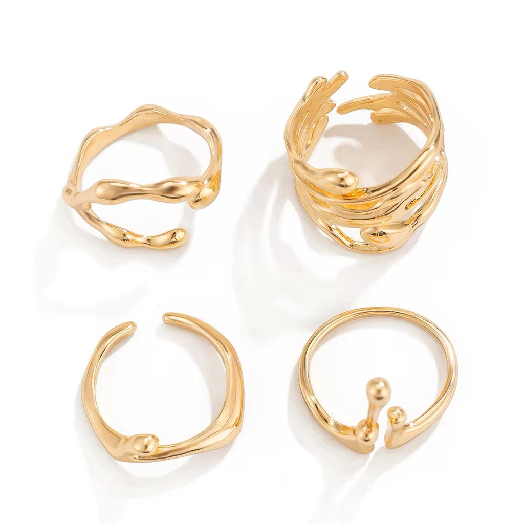 4Pcs Vintage Irregular Lava Open Ring Set ring LUNARITY GARAGE   