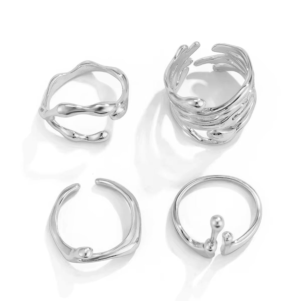 4Pcs Vintage Irregular Lava Open Ring Set ring LUNARITY GARAGE   