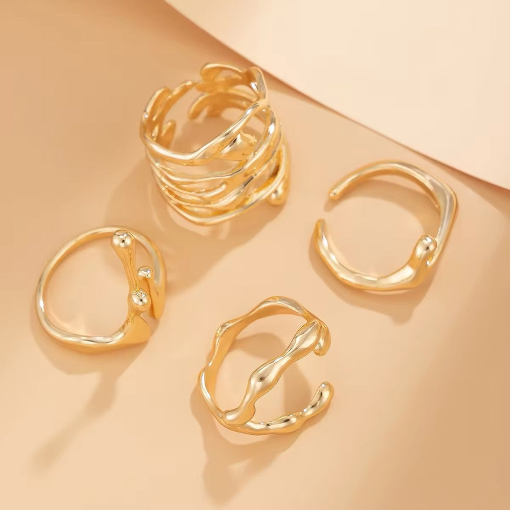 4Pcs Vintage Irregular Lava Open Ring Set ring LUNARITY GARAGE Gold  