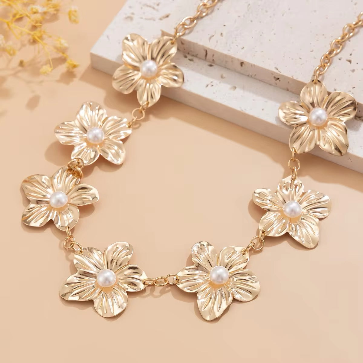 Bohemian Imitation Pearl Metal Flowers Waist Chain waist chain LUNARITY GARAGE Gold