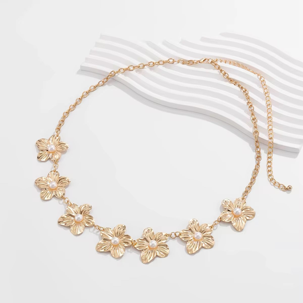 Bohemian Imitation Pearl Metal Flowers Waist Chain waist chain LUNARITY GARAGE