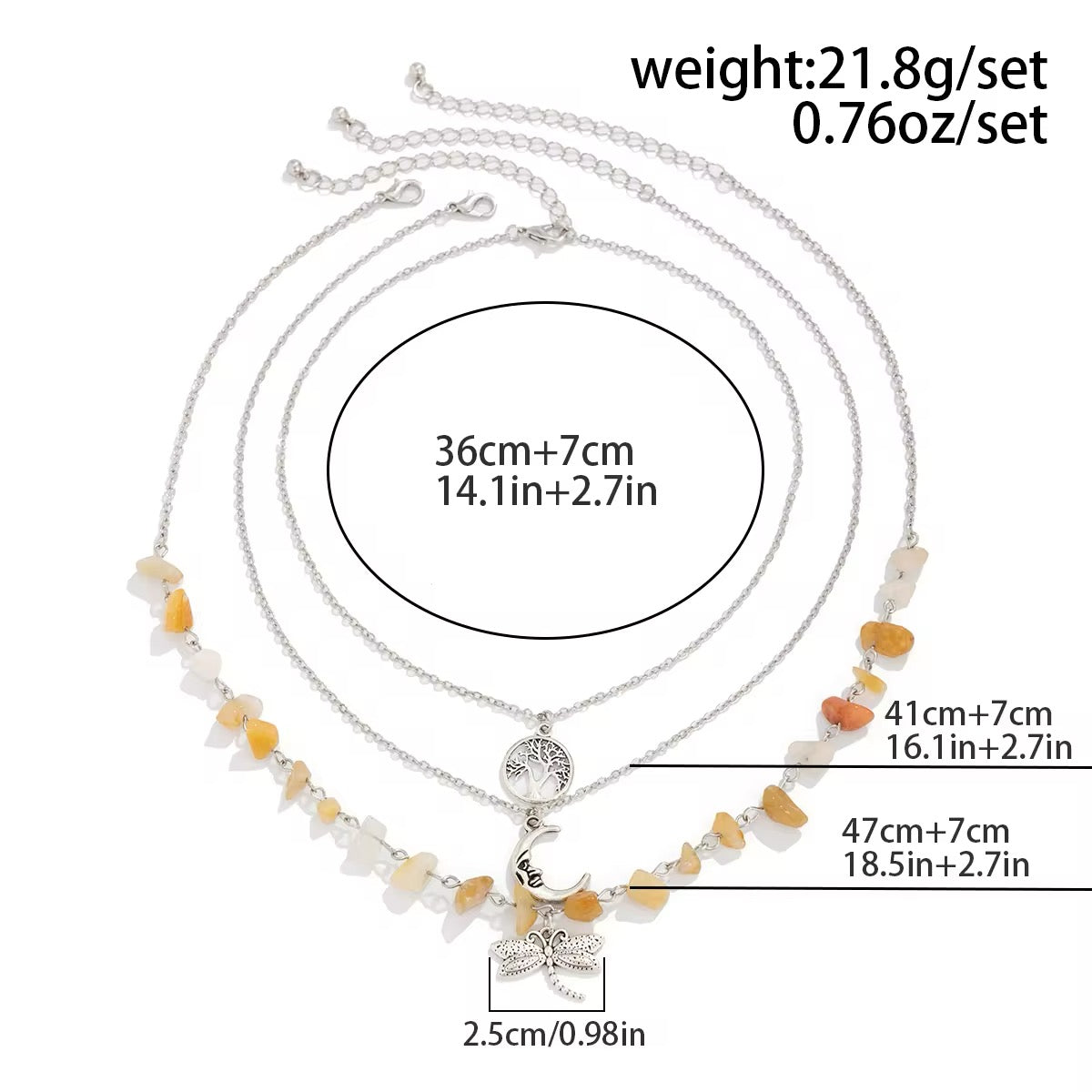 Bohemian 3pcs/Set Tree of Life Moon Dragonfly Gemstone Pendant Necklace necklaces LUNARITY GARAGE