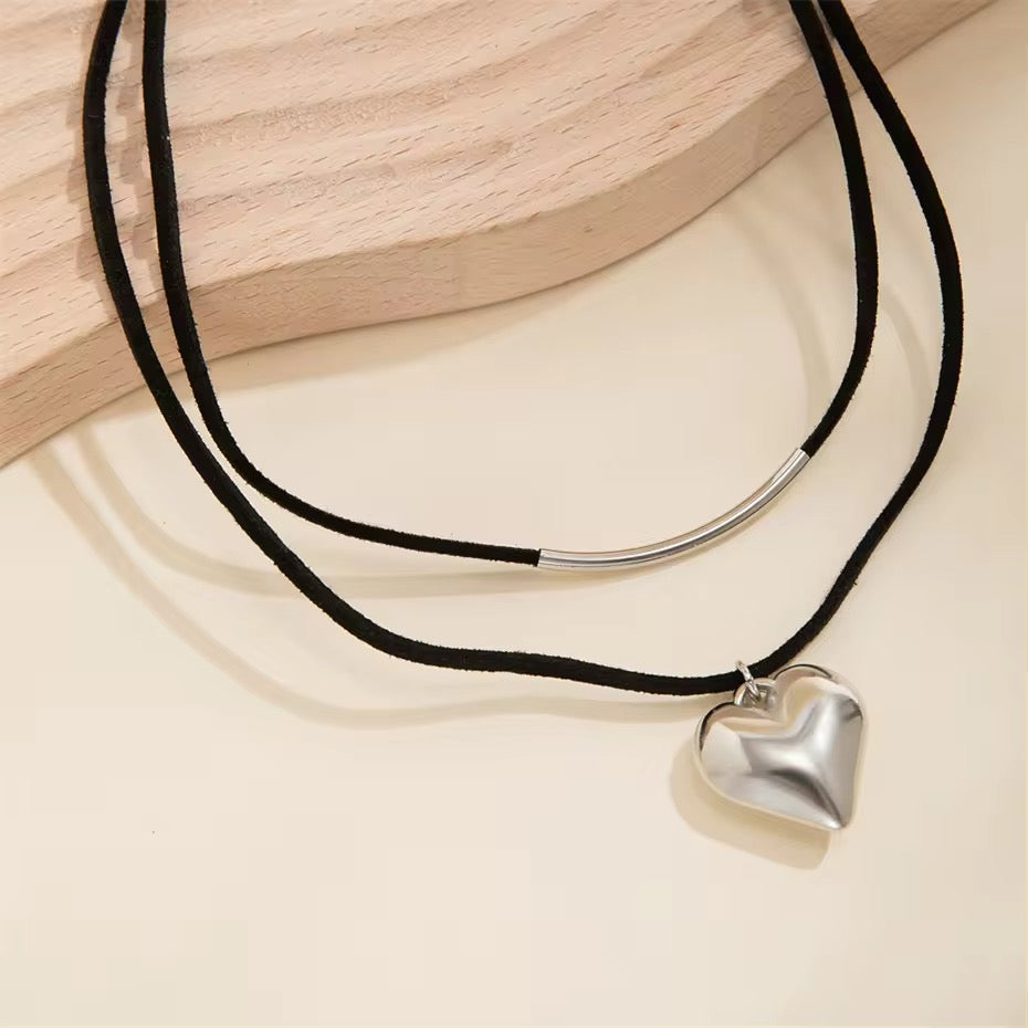 Midnight Velvet Love Heart Pendant Choker Necklace necklaces LUNARITY GARAGE Silver