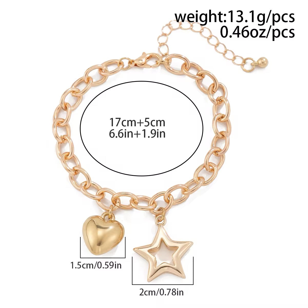 Charm Chain Chic Hollow Star & Smooth Heart Pendant Bracelet bracelets LUNARITY GARAGE