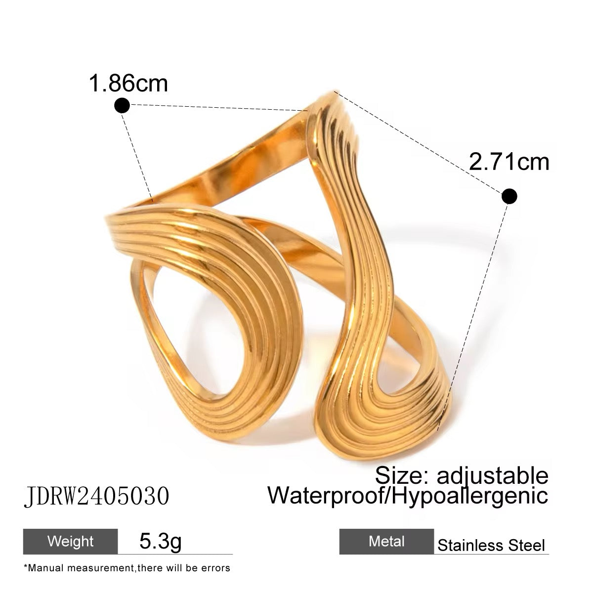Elegant Wave Design Gold Color Metal Statement Ring ring LUNARITY GARAGE