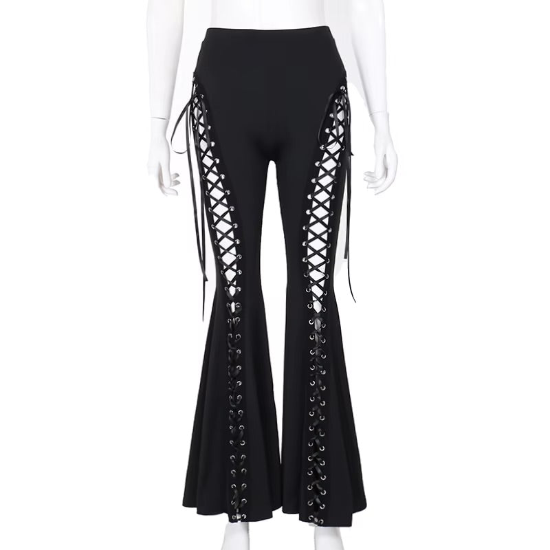 Dark Street "Chicken Eyes" Flare Pants – A Bold Fusion of Rave & Gothic Aesthetics Pants LUNARITY GARAGE
