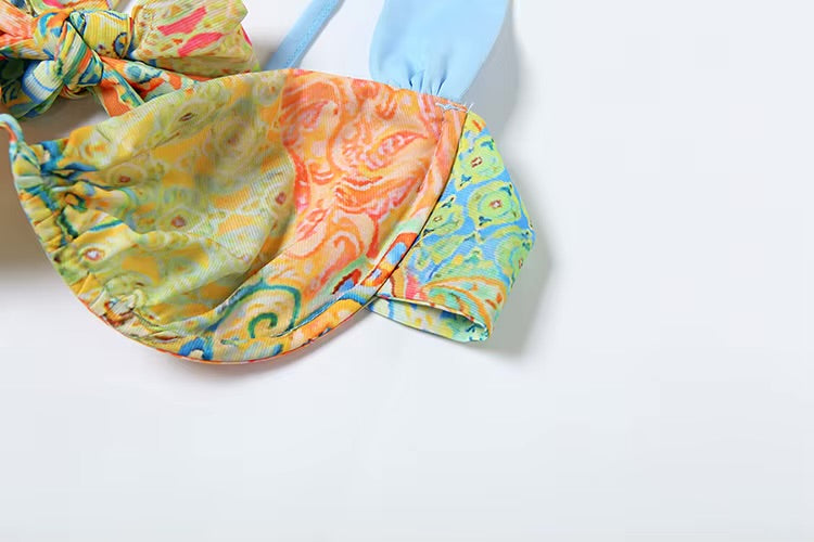 Colorful Print 2-Piece Set – Bra Top & High-Waist Hollow Maxi Skirt for Beach Party & Clubwear Clothing Set LUNARITY GARAGE