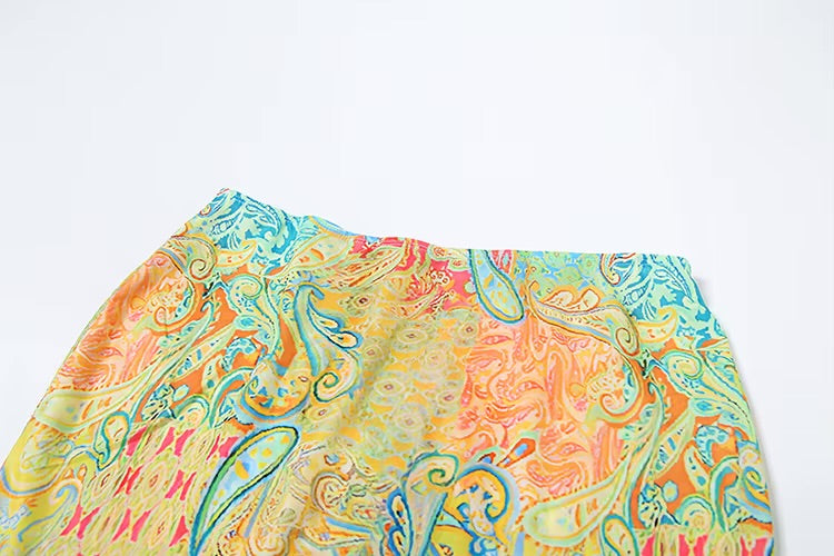 Colorful Print 2-Piece Set – Bra Top & High-Waist Hollow Maxi Skirt for Beach Party & Clubwear Clothing Set LUNARITY GARAGE