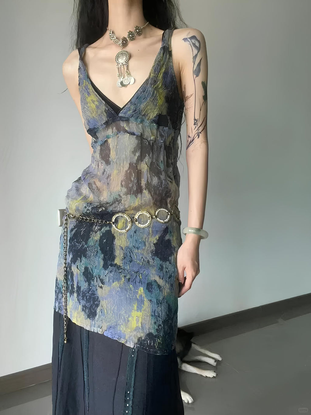 90s Print Y2K Mini Dress - Harajuku Sexy V Neck Spaghetti Strap Bodycon Dress LUNARITY GARAGE