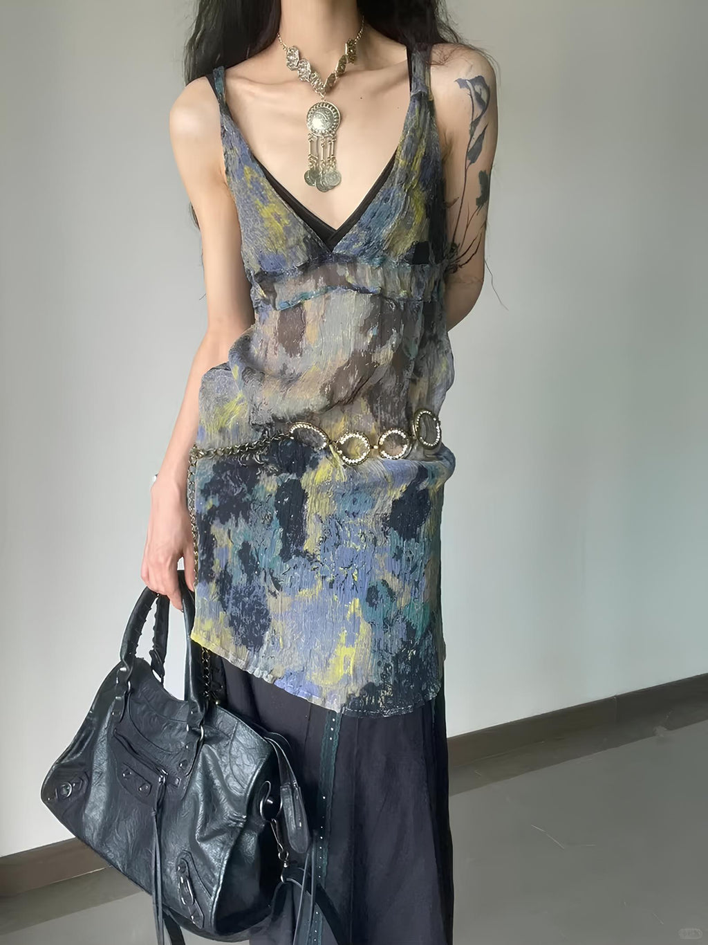90s Print Y2K Mini Dress - Harajuku Sexy V Neck Spaghetti Strap Bodycon Dress LUNARITY GARAGE