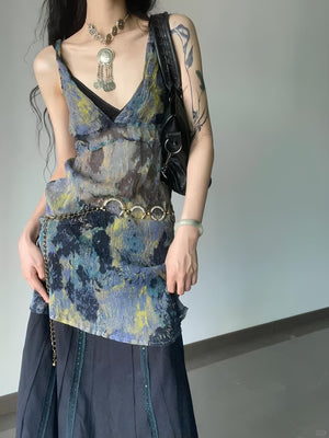 90s Print Y2K Mini Dress - Harajuku Sexy V Neck Spaghetti Strap Bodycon Dress LUNARITY GARAGE S