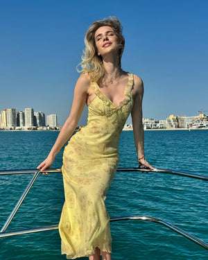 Coquette Floral Print Plunge Maxi Dress | Sexy Backless Fairy Sun Dress for Summer Vacation Dress LUNARITY GARAGE Yellow S