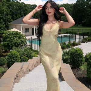 Coquette Floral Print Plunge Maxi Dress | Sexy Backless Fairy Sun Dress for Summer Vacation Dress LUNARITY GARAGE