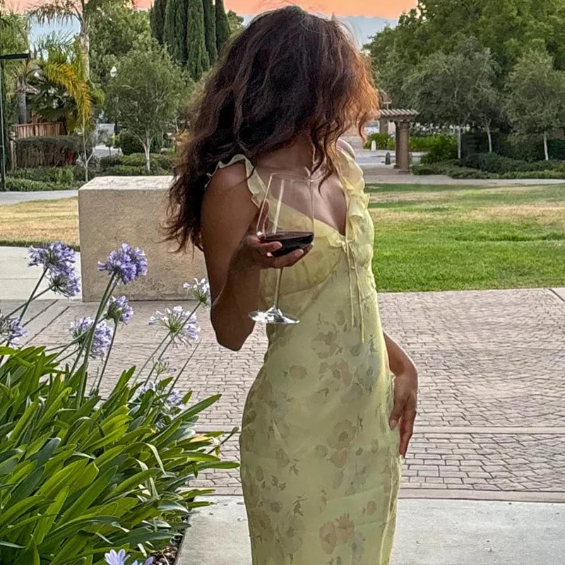 Coquette Floral Print Plunge Maxi Dress | Sexy Backless Fairy Sun Dress for Summer Vacation Dress LUNARITY GARAGE