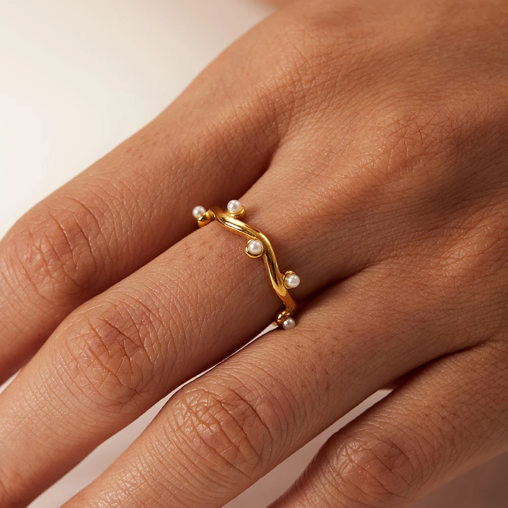 Irregular Water Wave Pearl Branch Ring ring LUNARITY GARAGE