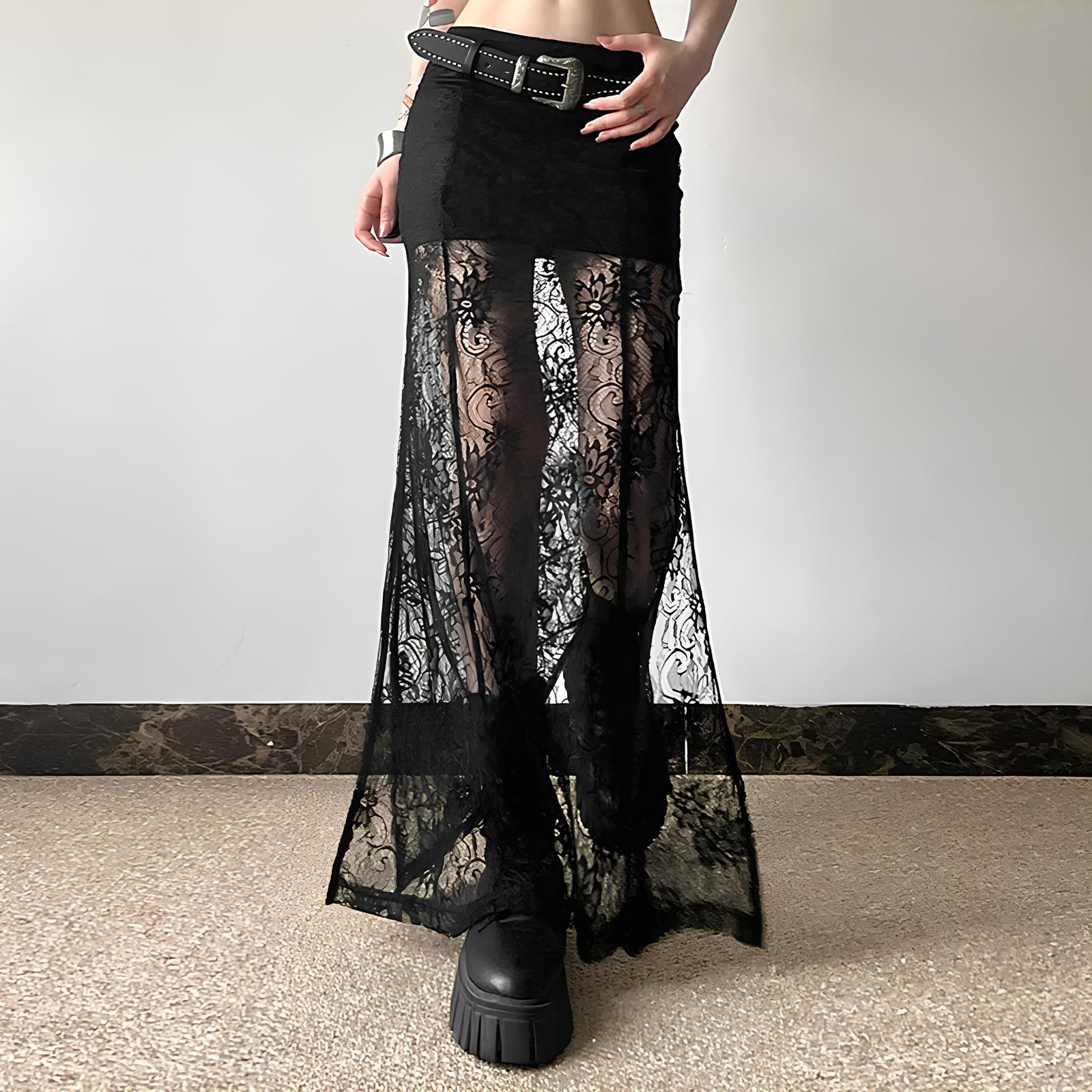 Gothic Lace Patchwork High Waist Skirt Skirts Lunarity Garage   