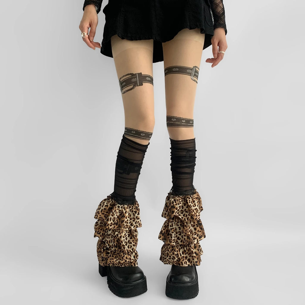 Y2K Japanese JK Style Leopard Lace Leg Warmers Leg Warmers Lunarity Garage   