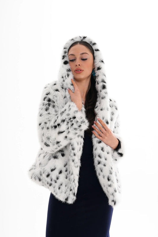 Leopard Hooded Faux Fur Coat – White faux fur LUNARITY GARAGE