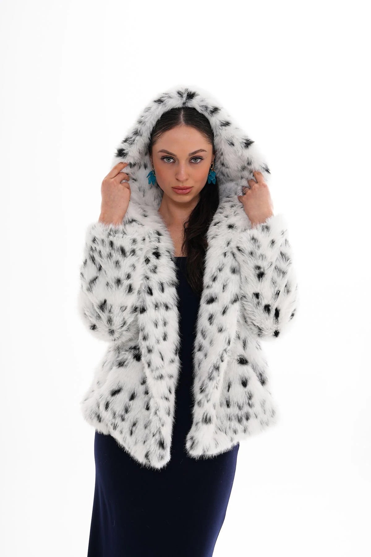 Leopard Hooded Faux Fur Coat – White faux fur LUNARITY GARAGE Small