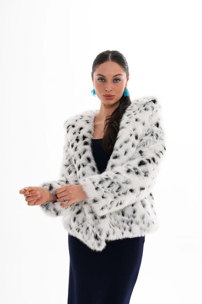 Leopard Hooded Faux Fur Coat – White faux fur LUNARITY GARAGE