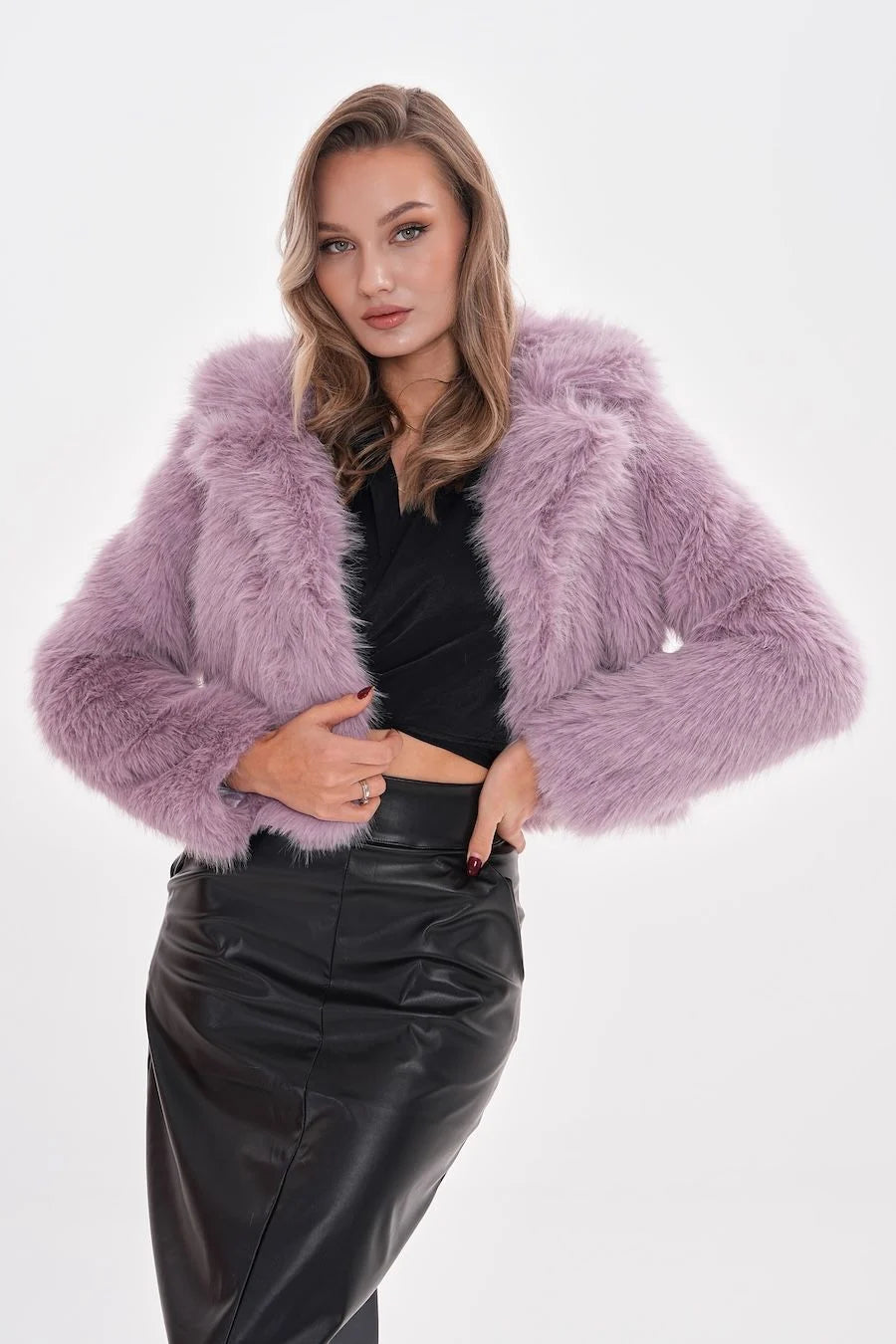 Lilac Crop Faux Fur Jacket – Baby Collar faux fur LUNARITY GARAGE