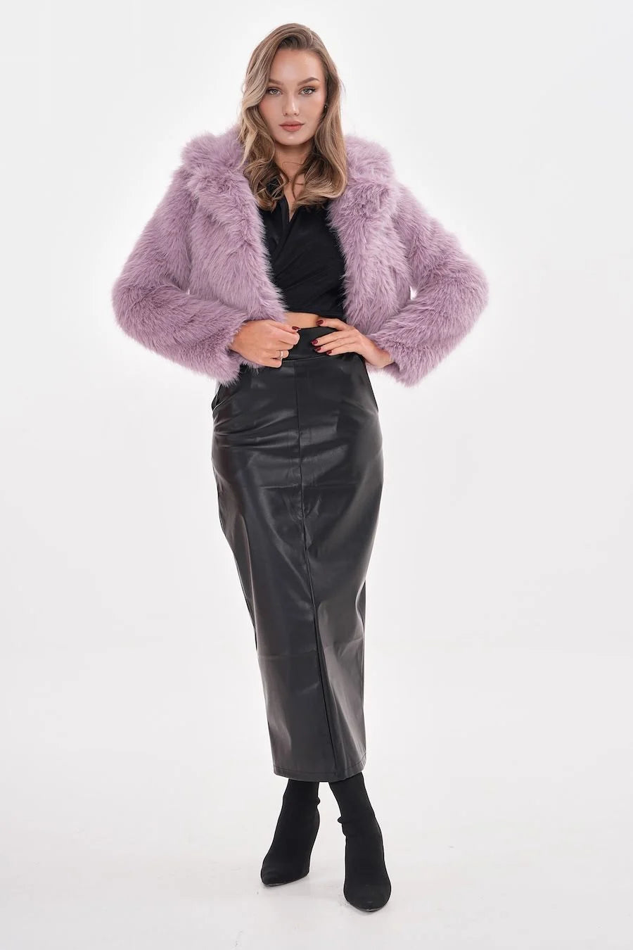 Lilac Crop Faux Fur Jacket – Baby Collar faux fur LUNARITY GARAGE