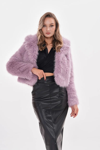 Lilac Crop Faux Fur Jacket – Baby Collar faux fur LUNARITY GARAGE