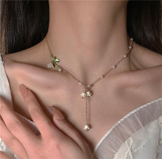 Lily Of The Valley Pearl Necklace White Fairy Flower Summer Body Jewelry LUNARITY GARAGE   