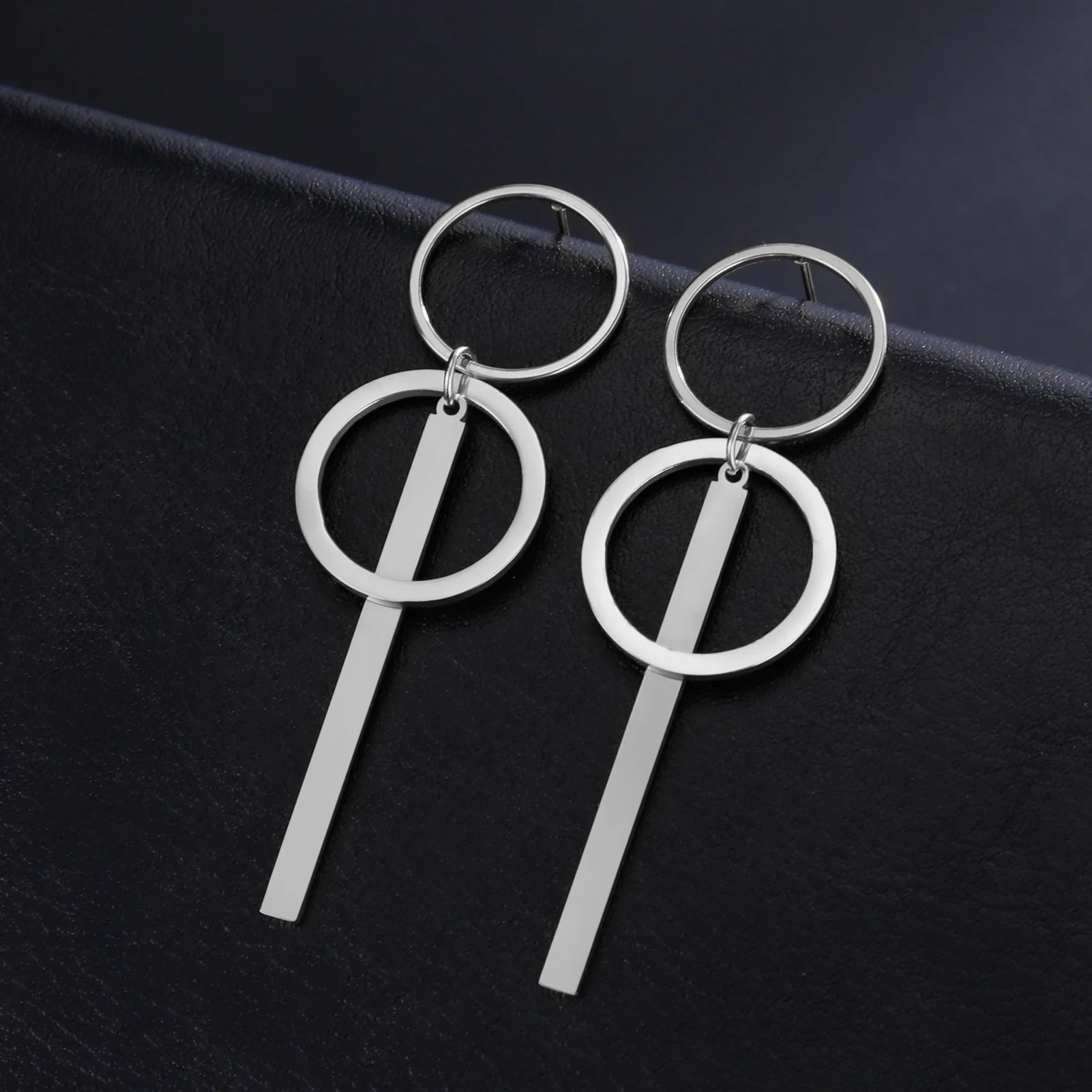 Long Double Circle Bar Dangle Stud Earrings earrings LUNARITY GARAGE