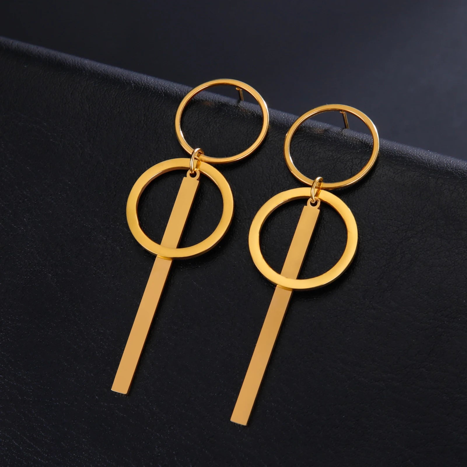 Long Double Circle Bar Dangle Stud Earrings earrings LUNARITY GARAGE