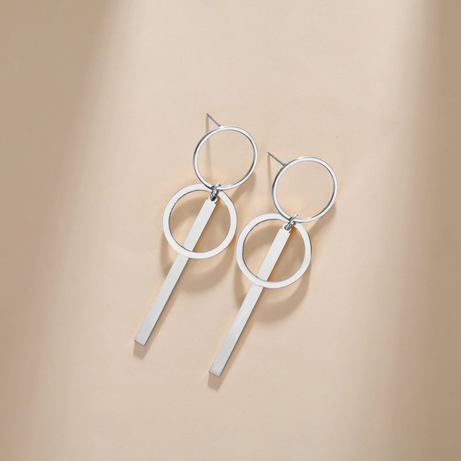 Long Double Circle Bar Dangle Stud Earrings earrings LUNARITY GARAGE   