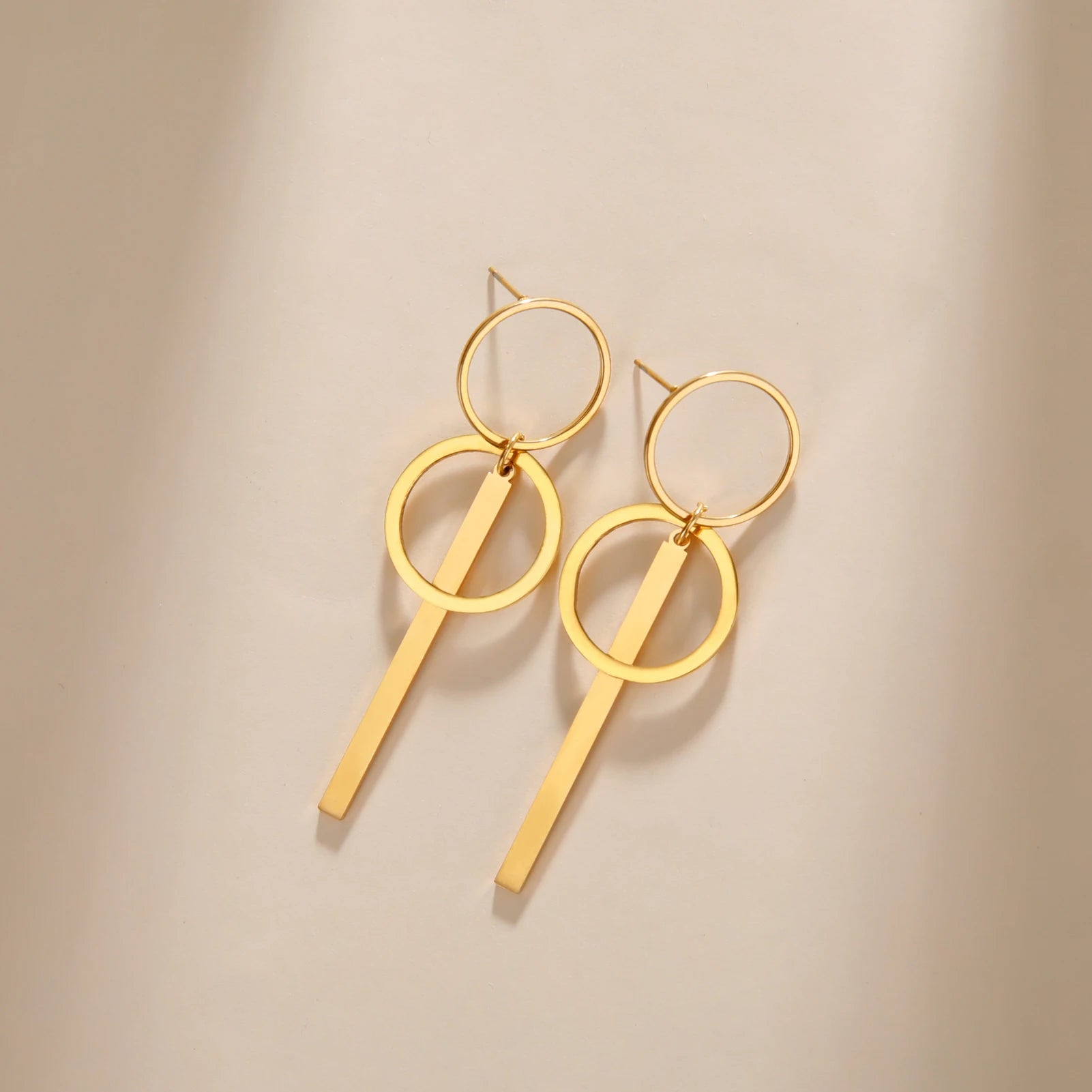 Long Double Circle Bar Dangle Stud Earrings earrings LUNARITY GARAGE