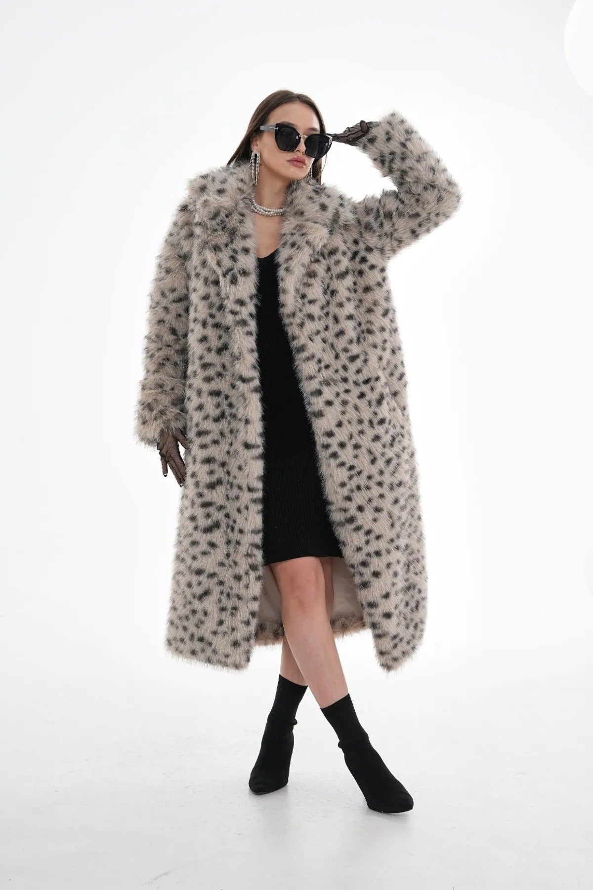 Long-Haired Leopard Print Faux Fur Coat faux fur coat LUNARITY GARAGE S/M Beige