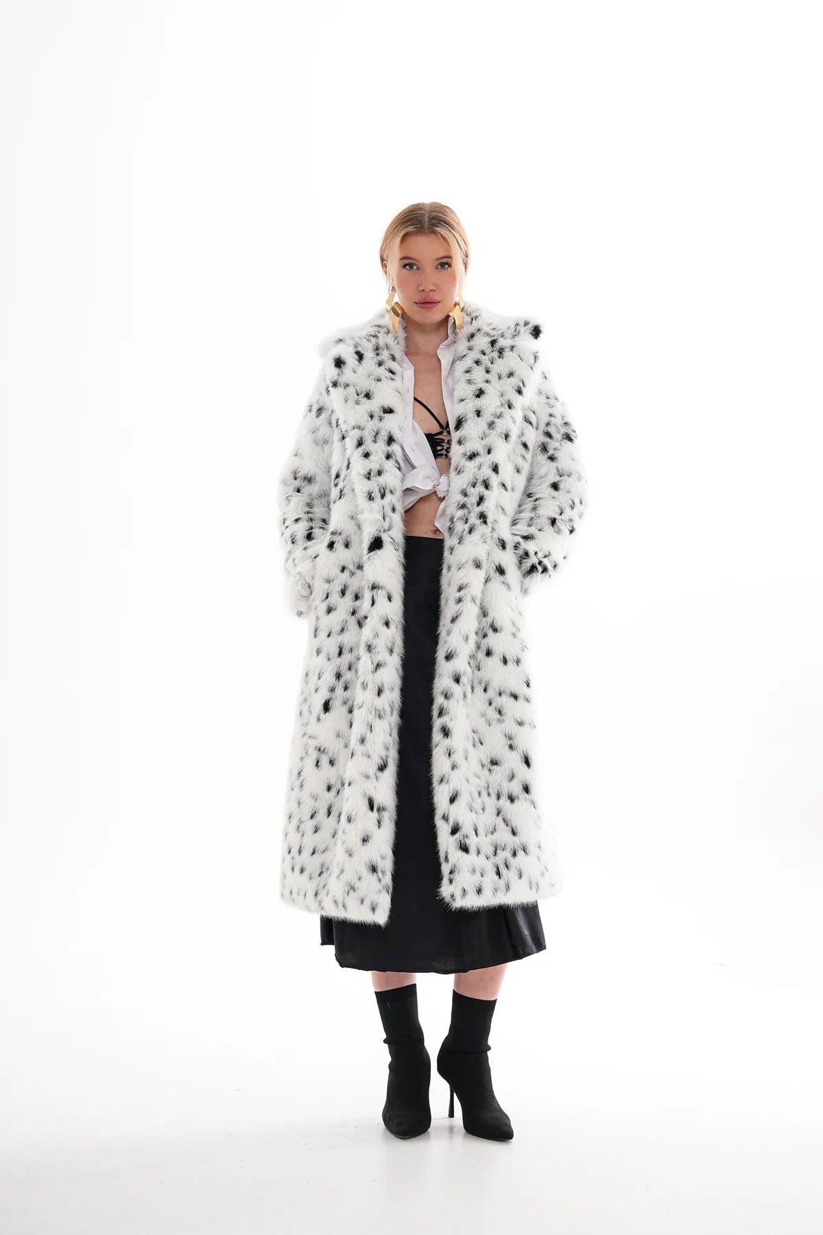 Long-Haired Leopard Print Faux Fur Coat faux fur coat LUNARITY GARAGE S/M White