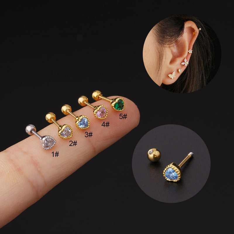 Mini Colored Loving Heart Zircon Fine Rod Stud Earrings earrings LUNARITY GARAGE   
