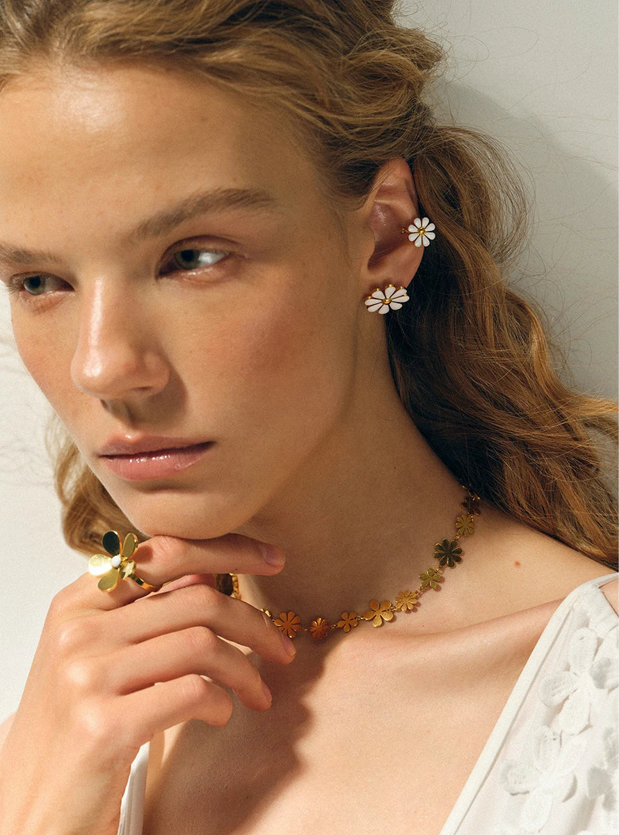 Minimalist Light Luxury White Oil Dripping Eight-Petal Flower Daisy Stud Earrings earrings LUNARITY GARAGE   