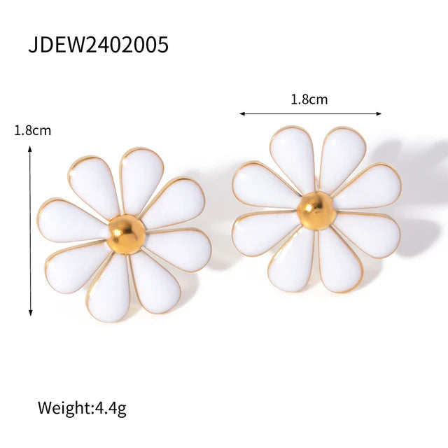Minimalist Light Luxury White Oil Dripping Eight-Petal Flower Daisy Stud Earrings earrings LUNARITY GARAGE   