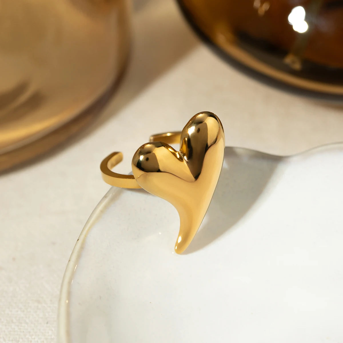 Minimalist Shiny Crooked Love Heart Opening Ring Ring LUNARITY GARAGE