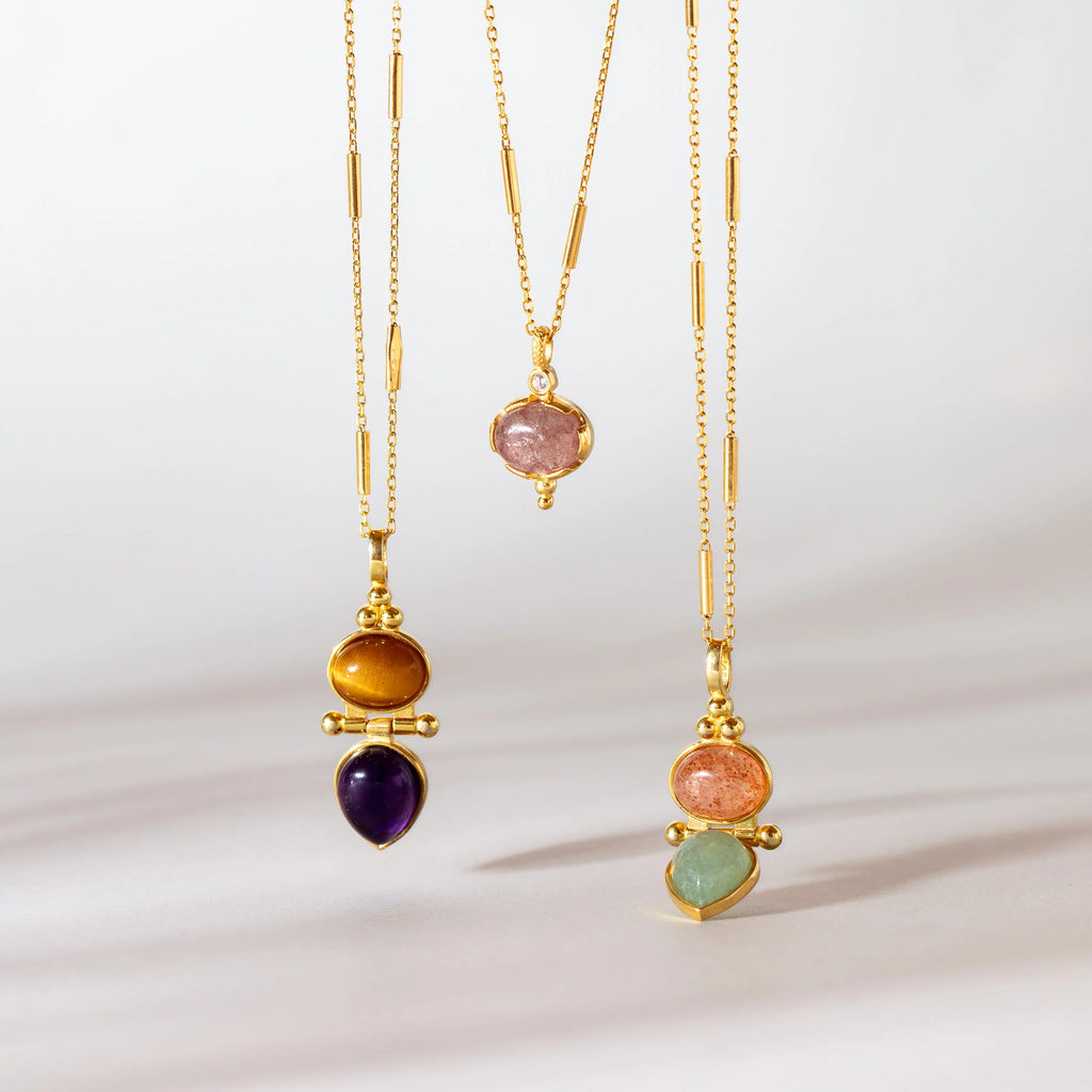 Strawberry Quartz and Aquamarine Necklace necklaces LUNARITY GARAGE   