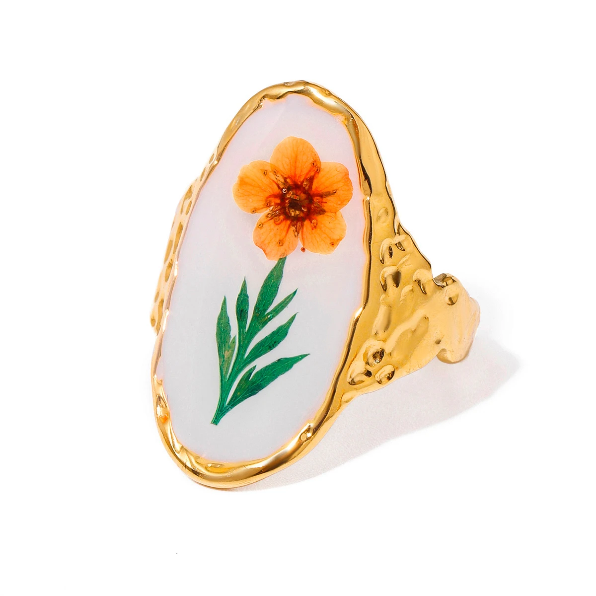 White Drip Oil Green Dried Flower Open Ring ring LUNARITY GARAGE