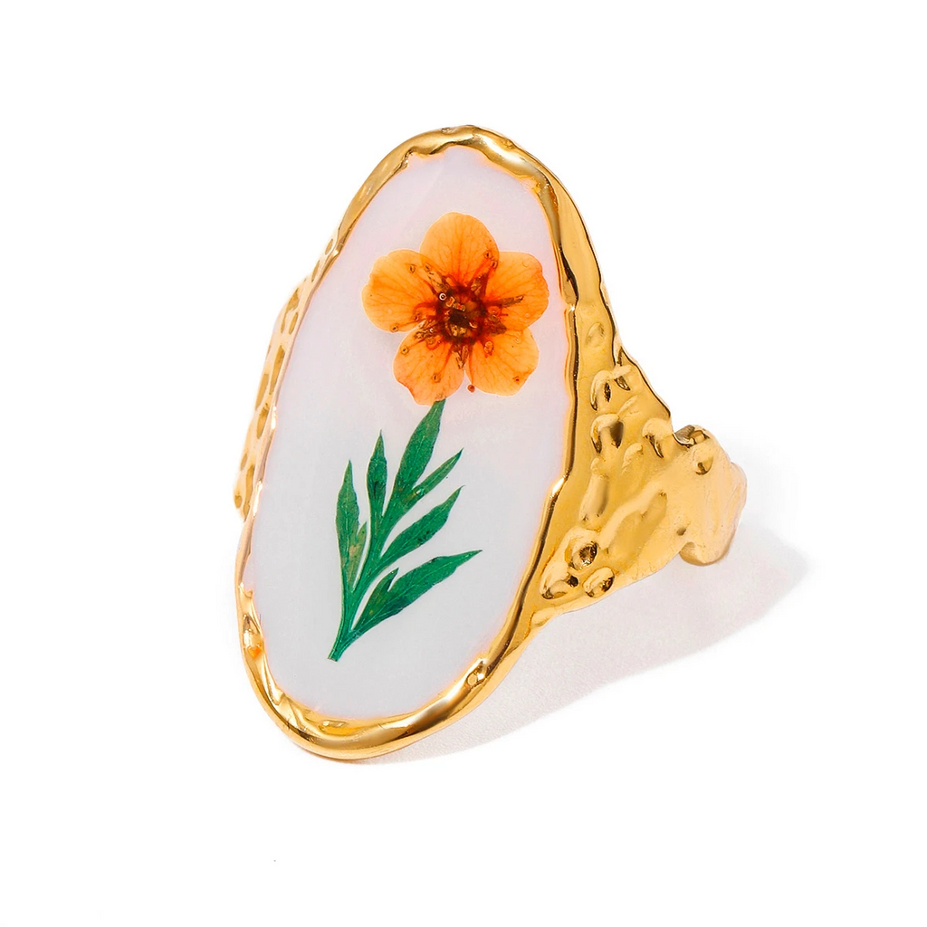 White Drip Oil Green Dried Flower Open Ring ring LUNARITY GARAGE   