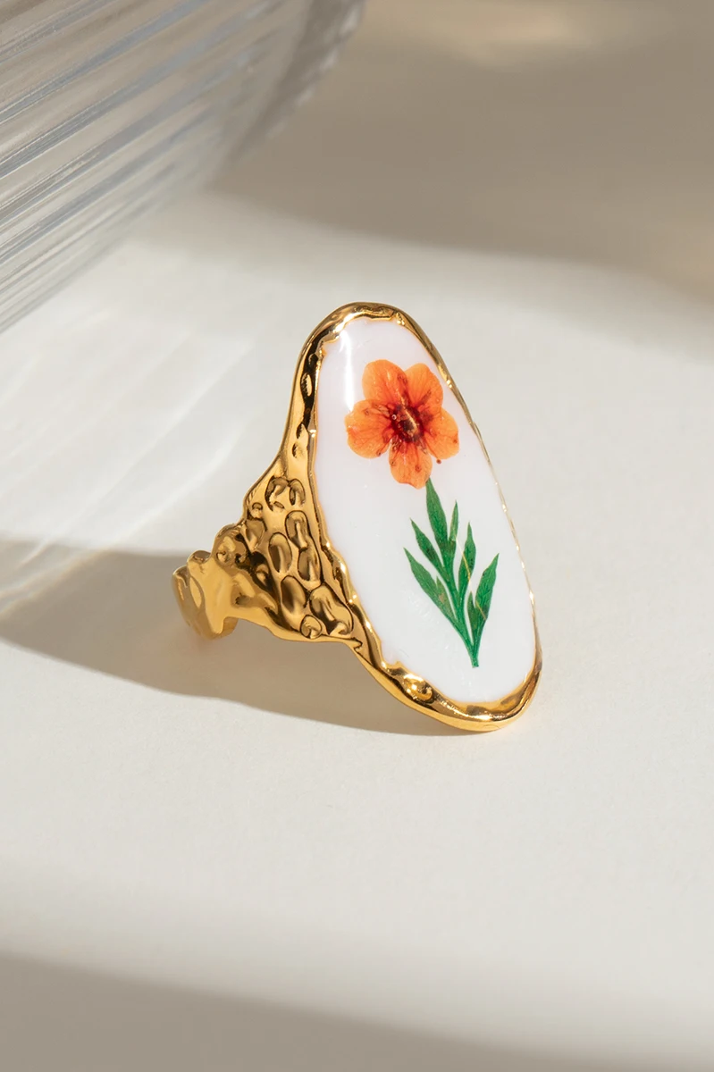 White Drip Oil Green Dried Flower Open Ring ring LUNARITY GARAGE