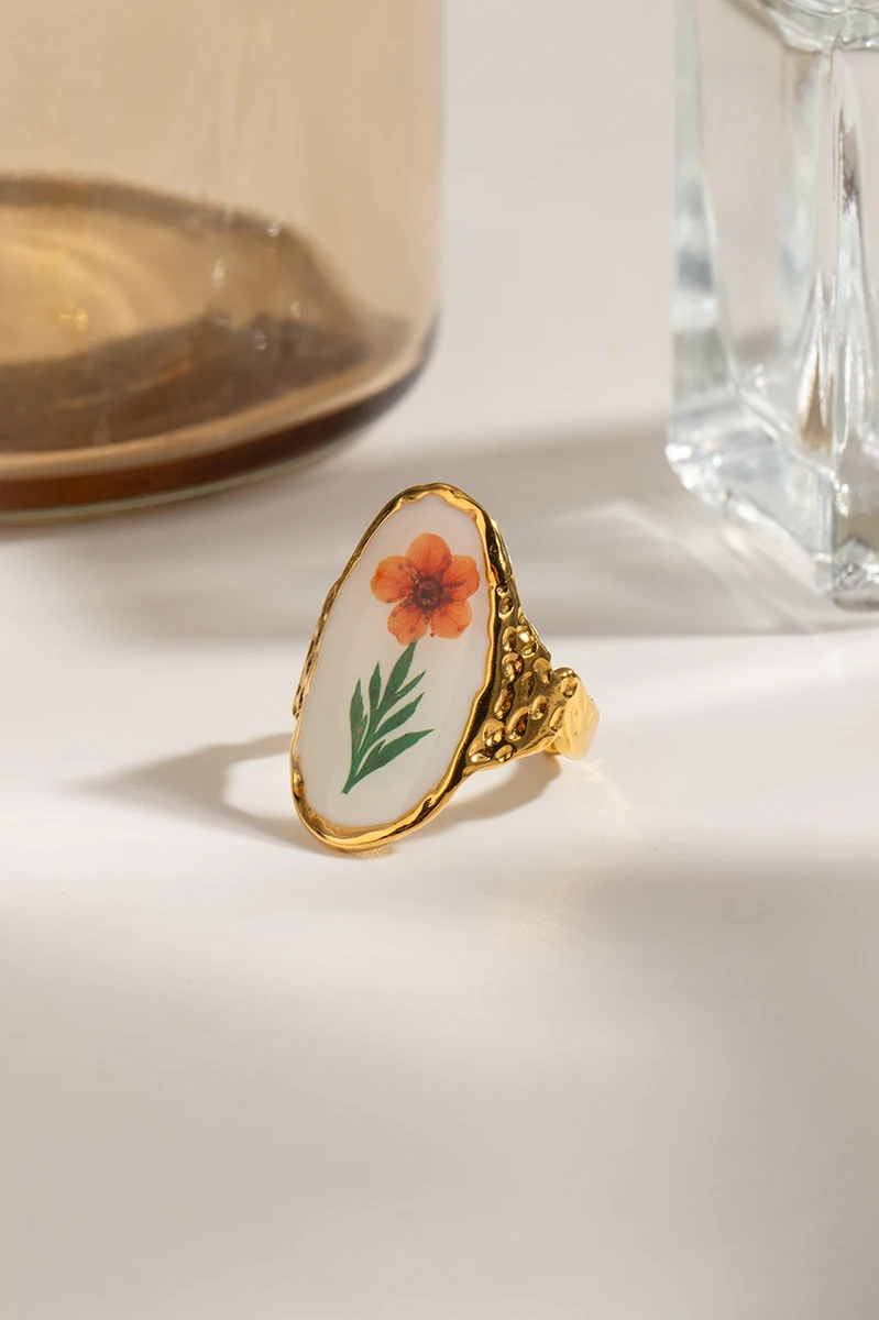 White Drip Oil Green Dried Flower Open Ring ring LUNARITY GARAGE