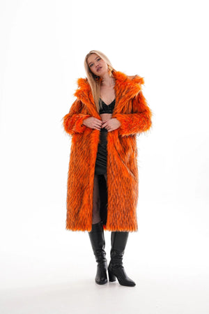 Oversize Orange Faux Fur Long Coat Luxury Faux Fur Coat faux fur LUNARITY GARAGE