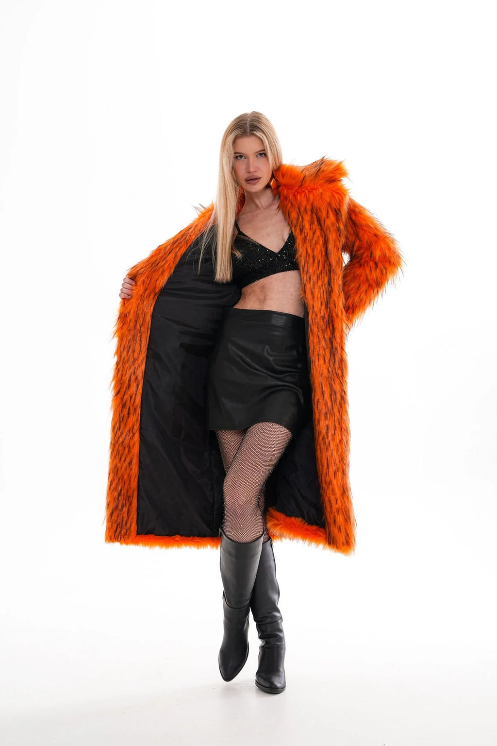 Oversize Orange Faux Fur Long Coat Luxury Faux Fur Coat faux fur LUNARITY GARAGE