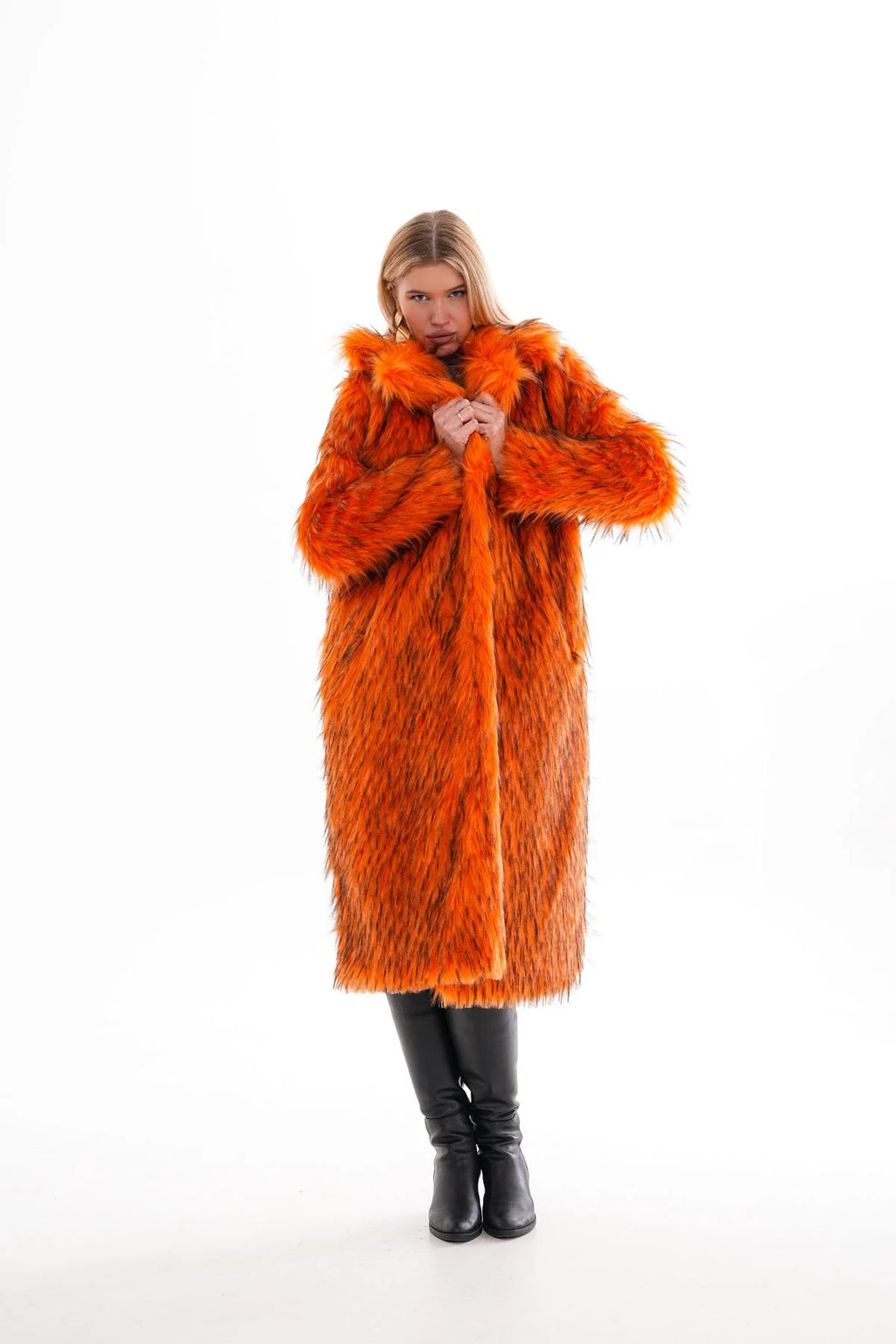 Oversize Orange Faux Fur Long Coat Luxury Faux Fur Coat faux fur LUNARITY GARAGE