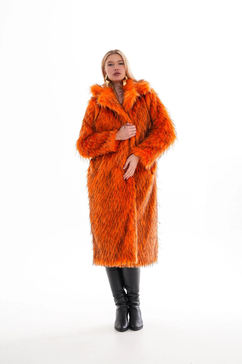 Oversize Orange Faux Fur Long Coat Luxury Faux Fur Coat faux fur LUNARITY GARAGE