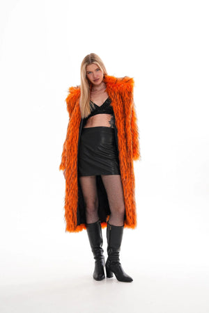 Oversize Orange Faux Fur Long Coat Luxury Faux Fur Coat faux fur LUNARITY GARAGE